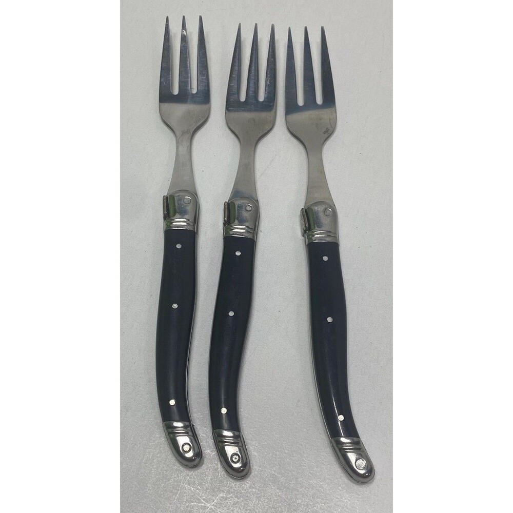 3 Laguiole Dinner Fork 3 Prong Rare Shape Black Stainless   Bee 9” Flatware